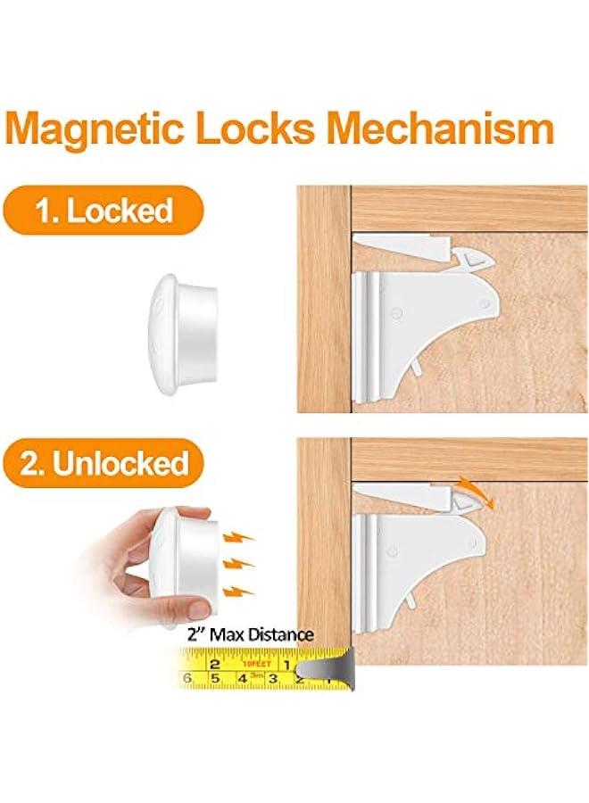 Baby Proofing Safety Magnetic Cabinet Locks (White, 8 Locks And 2 Keys)