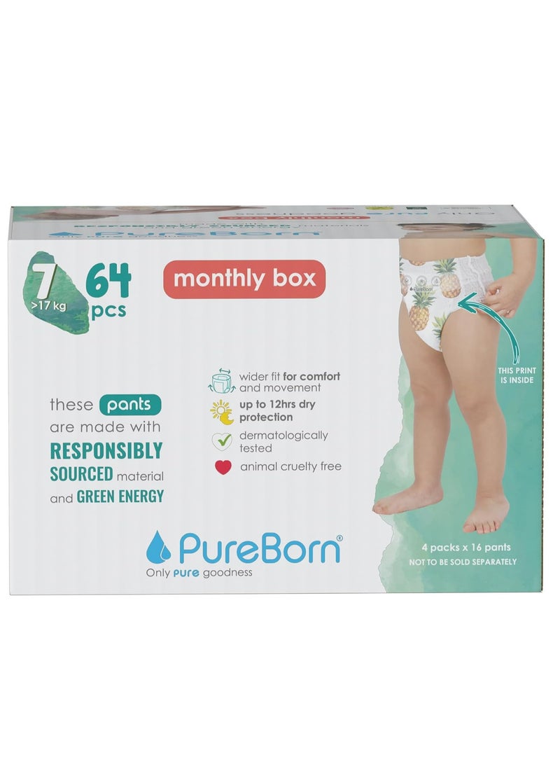 PureBorn Baby Dry Pull Up Diapers Nappy Pants Suitable for Babies Size 7 Master Pack|64 Pieces Superior Upto 12 Hours Day & Night Protection Dermatologically tested Super Soft Skin Friendly