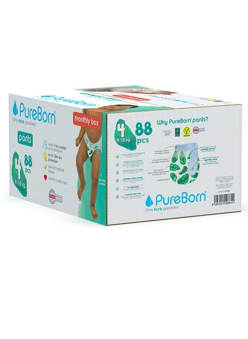 PureBorn Baby Dry Pull Up Diapers Nappy Pants Suitable for Babies Size -4 |Master Pack|88 Pieces Superior Upto 12 Hours Day & Night Protection Dermatologically tested Super Soft Skin Friendly