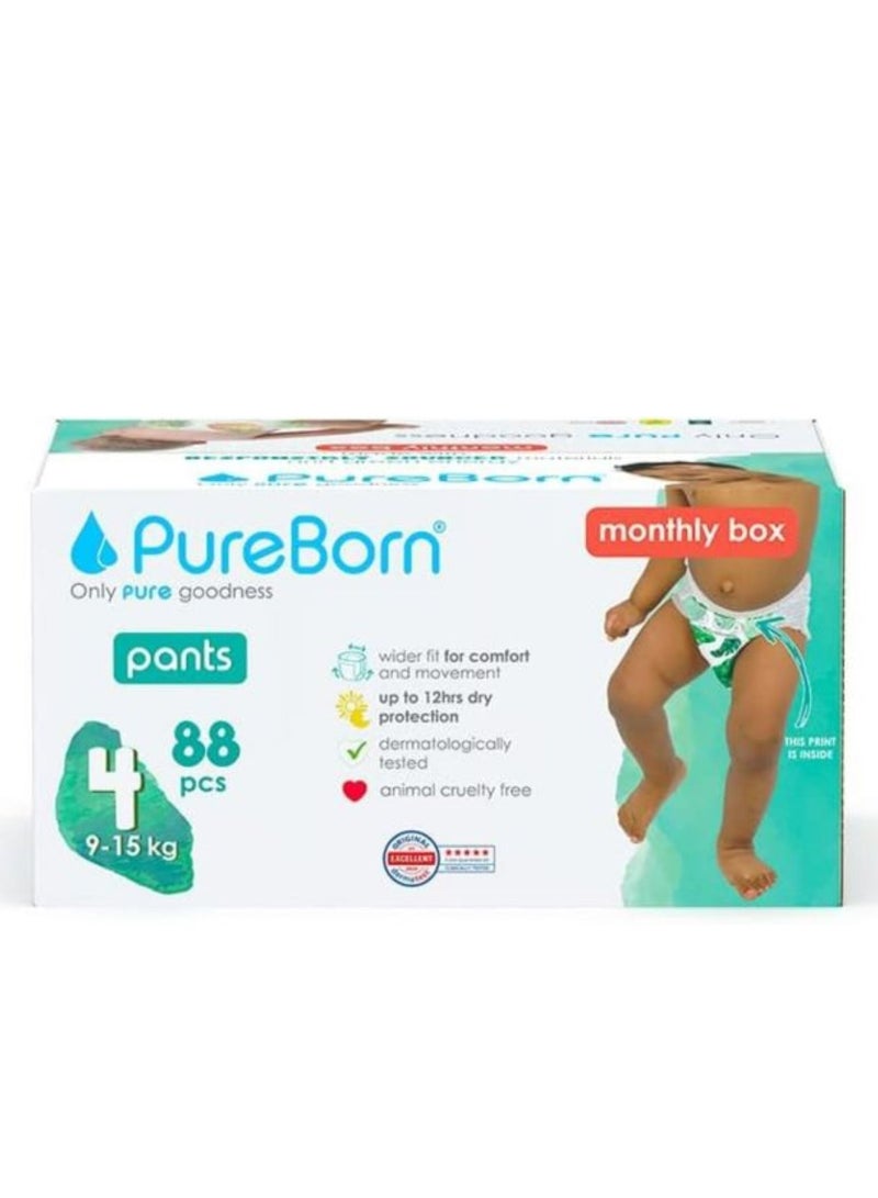 PureBorn Baby Dry Pull Up Diapers Nappy Pants Suitable for Babies Size -4 |Master Pack|88 Pieces Superior Upto 12 Hours Day & Night Protection Dermatologically tested Super Soft Skin Friendly