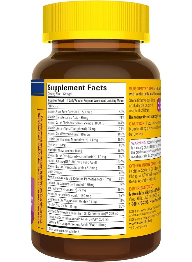 Prenatal With Folic Acid + Dha Prenatal Vitamin And Mineral Supplement For Daily Nutritional Support 60 Softgels 60 Day Supply