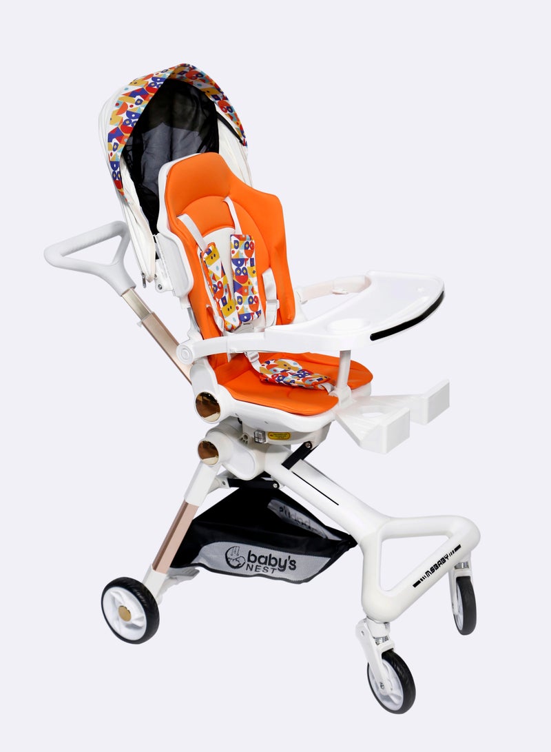 Baby's Nest 2 in 1 Stroller White with Orange