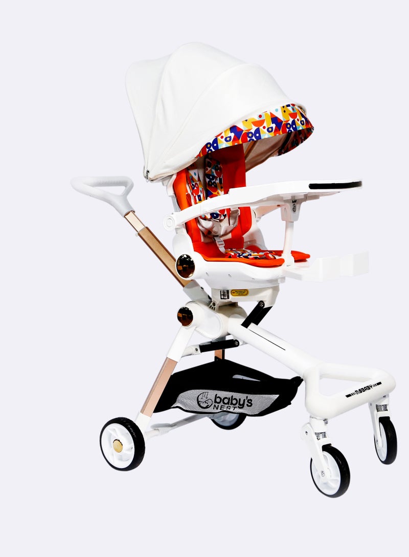 Baby's Nest 2 in 1 Stroller White with Orange