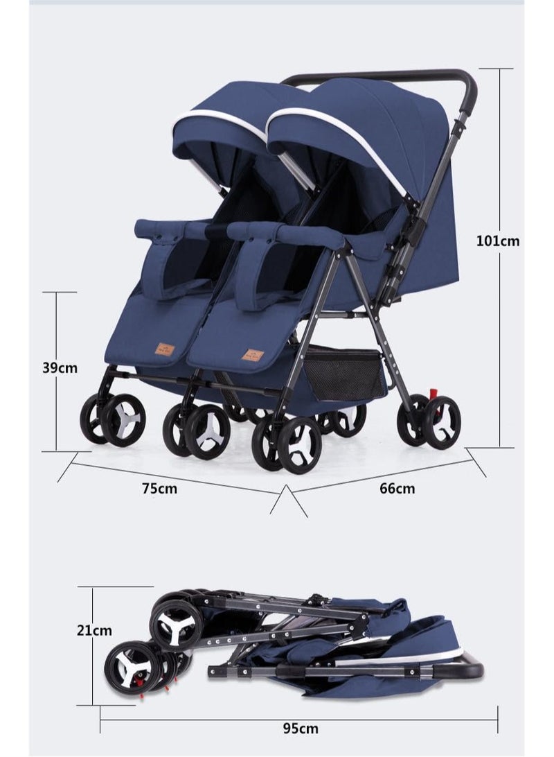 Double Baby Stroller Twins Stroller Side By Side Lightweight Double Baby Stroller and Toddler Stroller with Reclining Seats Child and Parent Trays Large Storage Compact Fold