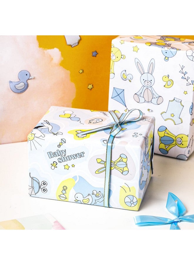 Baby Boy Wrapping Paper Roll Cute Bear And Small Pin Design Perfect For Celebration Party Baby Shower Present Packing 4 Rolls 30 Inch X 120 Inch Per Roll