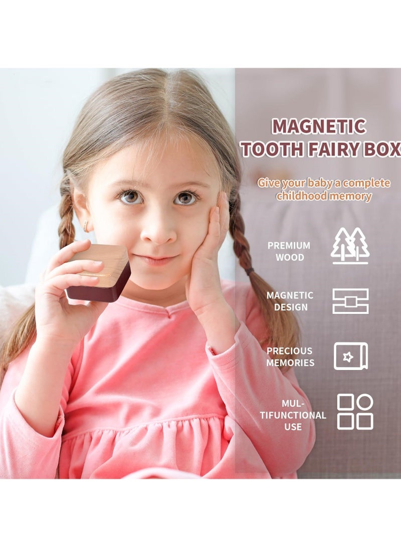 Wooden Tooth Fairy Box Baby Teeth Box with Magnetic Closure, Portable First Tooth Keepsake Box, Wooden Baby Tooth Box Storing Shed Milk Teeth, Fetal Hair and Umbilical Cord for Baby and Kids