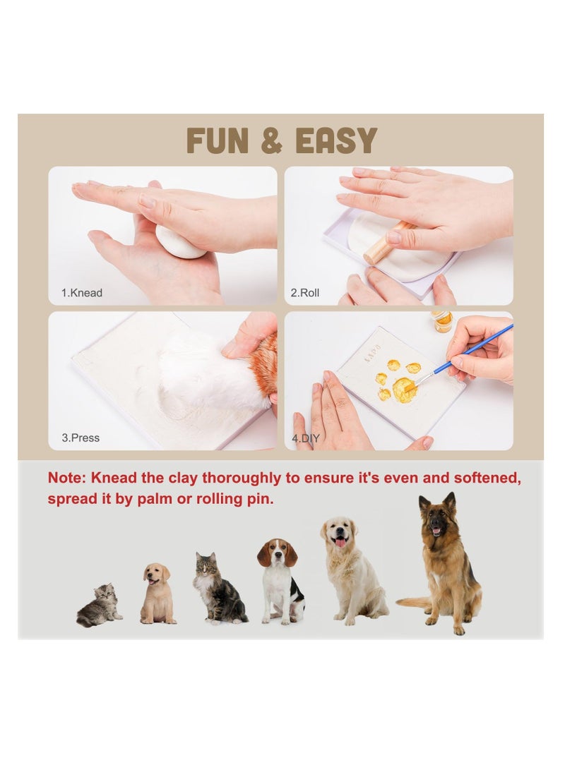 Paw Print Kit, with Picture Frame and Imprint Clay, Pawprints Impression Keepsake for Dogs Cats, Memorial Desk Display for Pets, Double-hinged Photo Frame, Soft & Easy to Mould, Natural