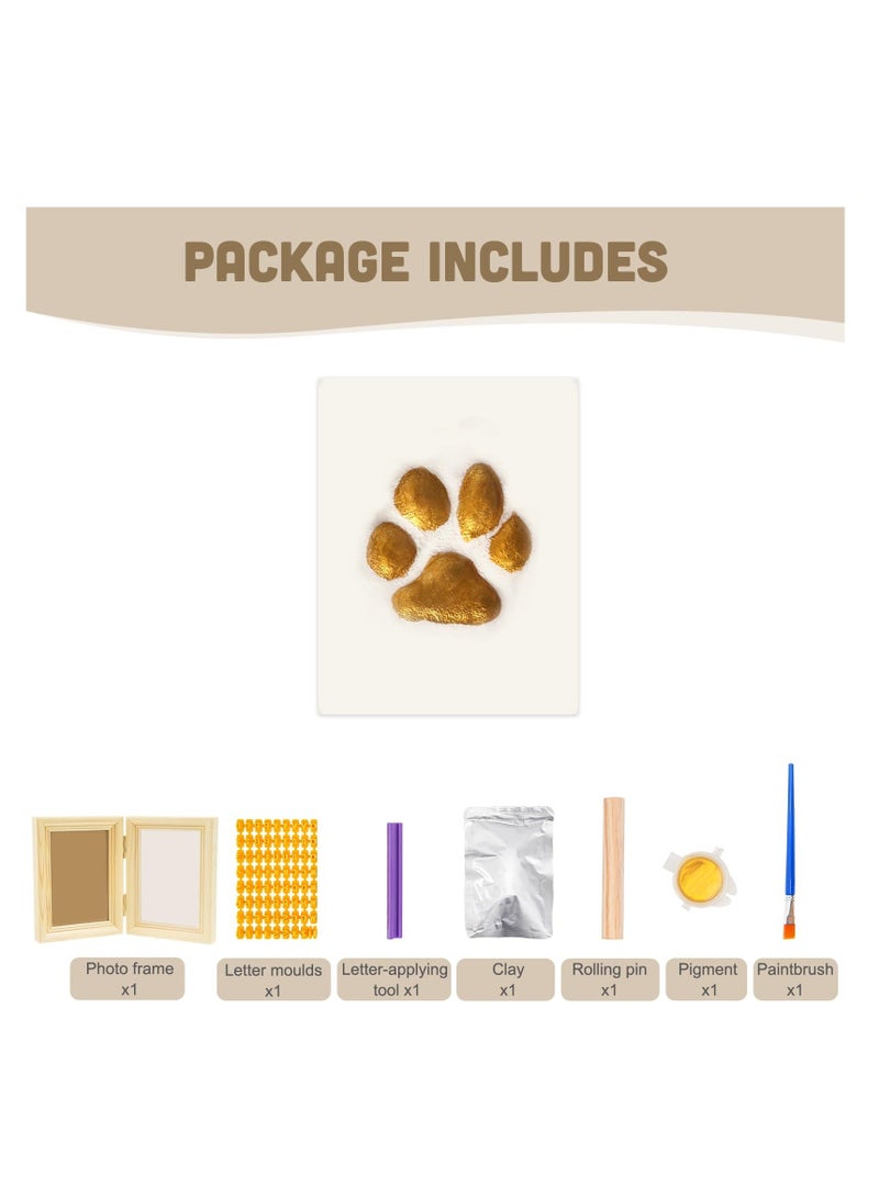 Paw Print Kit, with Picture Frame and Imprint Clay, Pawprints Impression Keepsake for Dogs Cats, Memorial Desk Display for Pets, Double-hinged Photo Frame, Soft & Easy to Mould, Natural