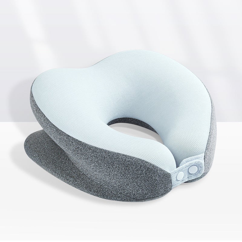 Multifunctional U-shaped pillow nap pillow lying pillow memory foam office Ice Silk removable neck pillow artifact wholesale U-shaped nap pillow sky blue