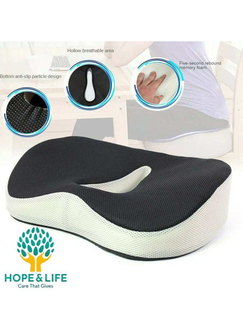 Memory Foam Seat Cushion for Coccyx and Hemorrhoid Pain Relief, Easy to Carry, Anti-Slip, and Rebound to Original Shape