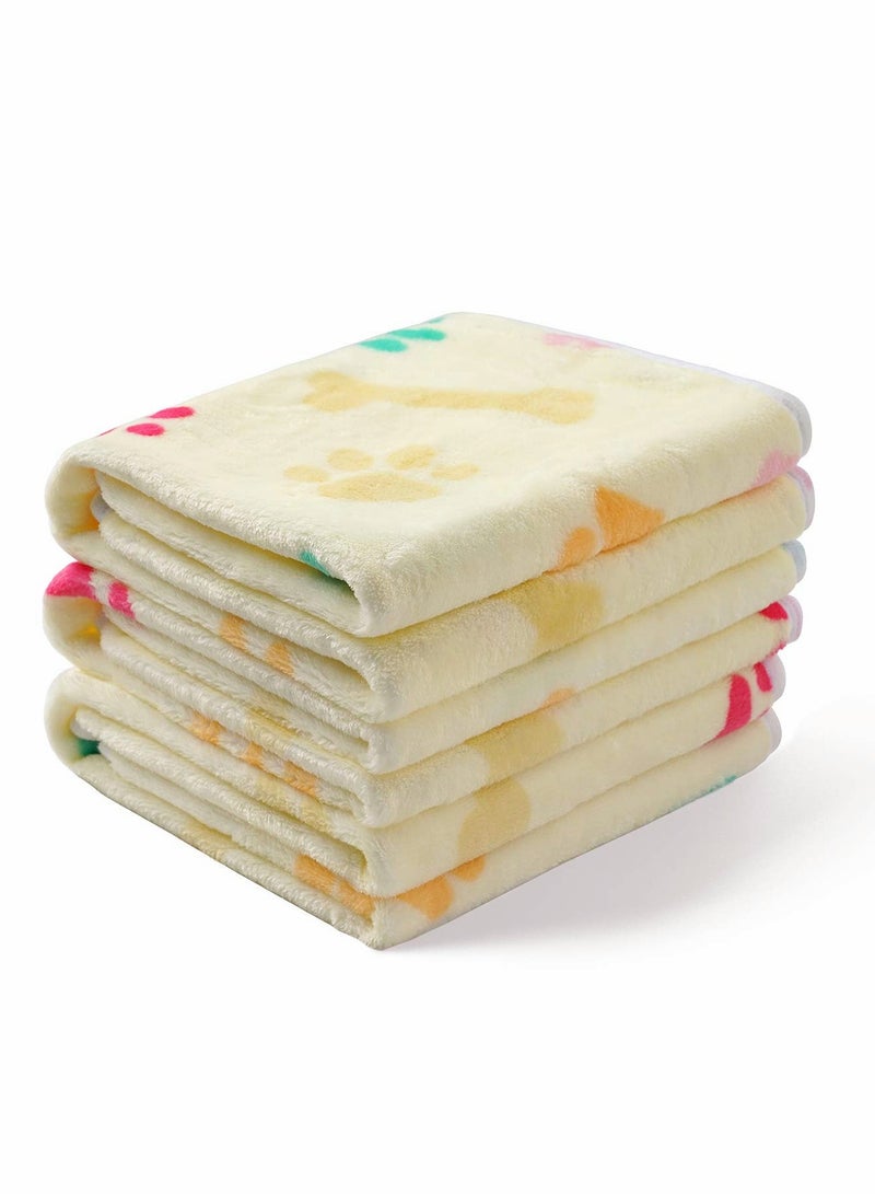 Puppy Blanket, Kitten Blankets, 1 Pack 3 Blankets for Dogs, Super Soft Fluffy Premium Fleece Pet Blanket Flannel Throw for Dog Puppy Cat Bone Paw, Light Yellow, Kitten Puppy Small Animals Towel