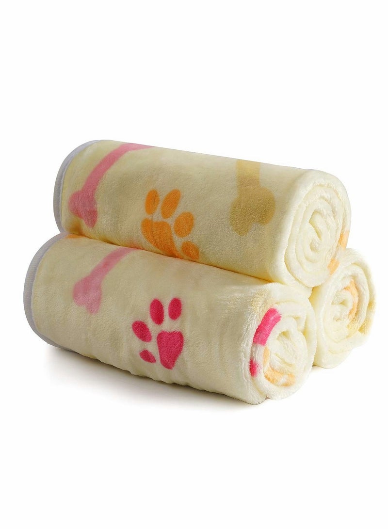 Puppy Blanket, Kitten Blankets, 1 Pack 3 Blankets for Dogs, Super Soft Fluffy Premium Fleece Pet Blanket Flannel Throw for Dog Puppy Cat Bone Paw, Light Yellow, Kitten Puppy Small Animals Towel