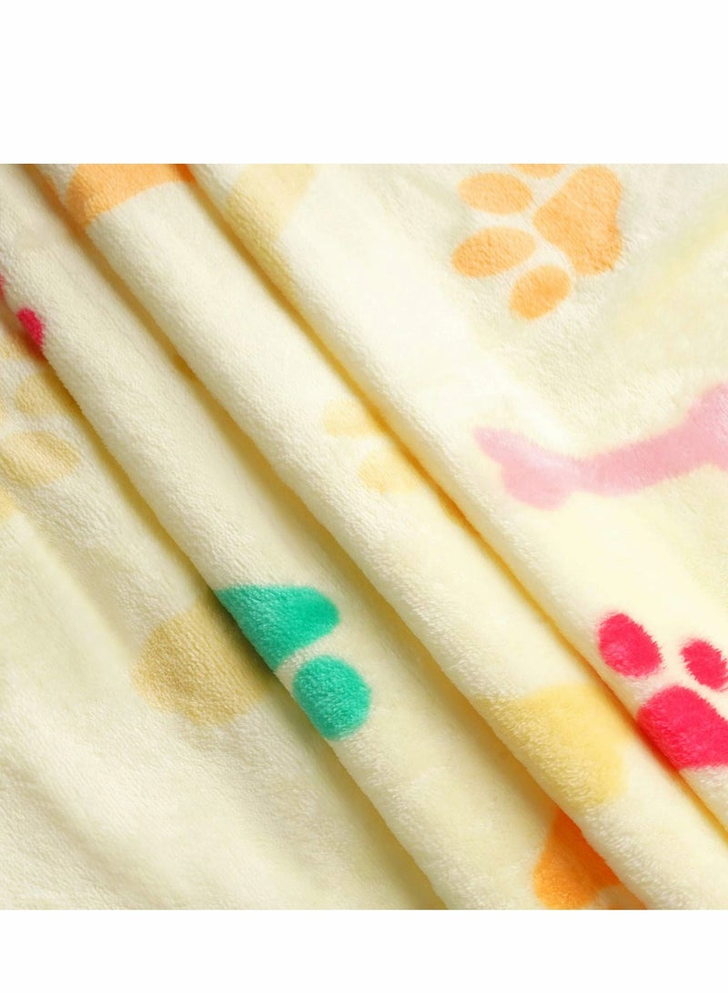 Puppy Blanket, Kitten Blankets, 1 Pack 3 Blankets for Dogs, Super Soft Fluffy Premium Fleece Pet Blanket Flannel Throw for Dog Puppy Cat Bone Paw, Light Yellow, Kitten Puppy Small Animals Towel