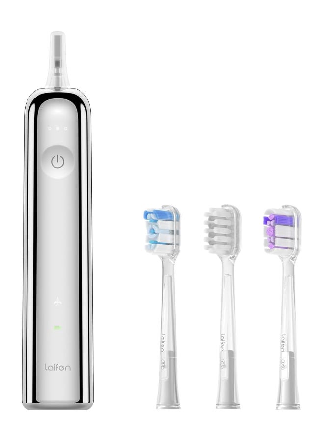 Wave Electric Toothbrush, Oscillation And Vibration Sonic for Adults with 3 Brush Heads, IPX7 Waterproof Magnetic Rechargeable Travel Powered - Stainless Steel