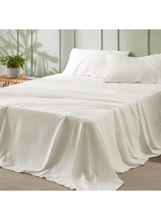 King Size Sheets - Soft 1800 Sheets for King Size Bed, 4 Pieces Hotel Luxury Ivory King Sheets, Easy Care Polyester Microfiber Cooling Bed Sheet Set