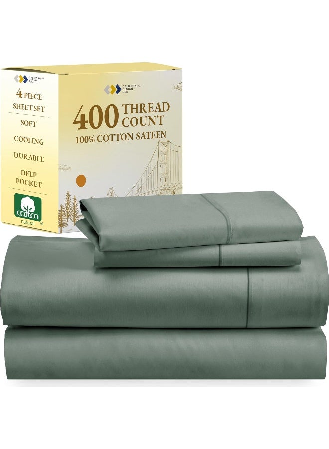 Premium 400-Thread-Count Cotton Sheets - 4-Piece, Green, Queen Size, 41cm