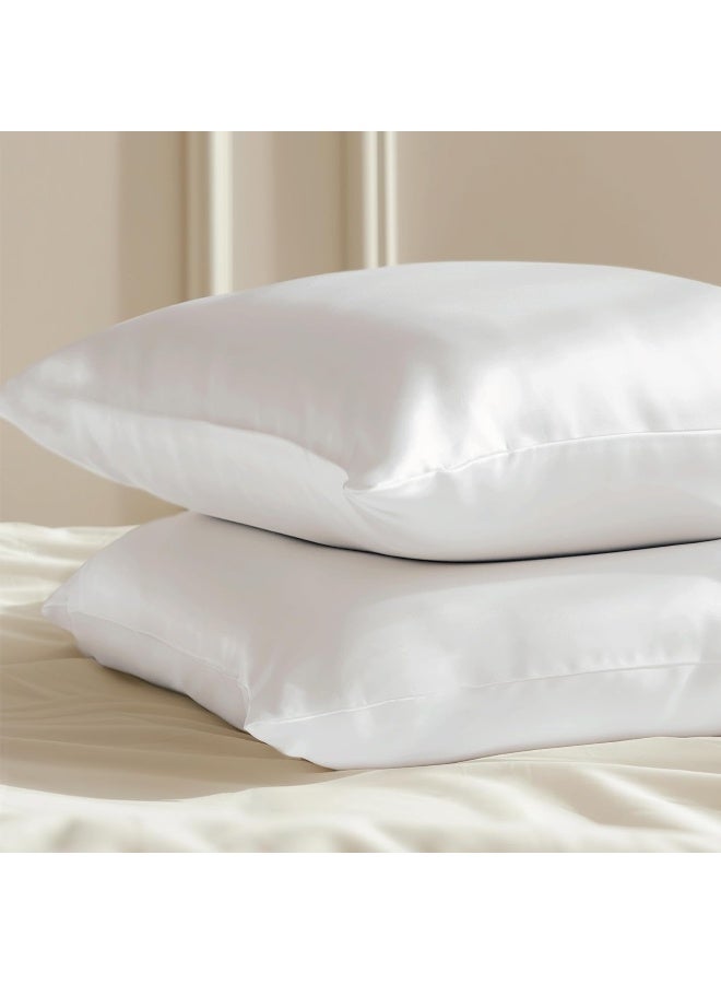 Satin Pillowcases Standard Set of 2 - Ivory Silk Pillow Cases for Hair and Skin 20x26 inches, Satin Pillow Covers 2 Pack with Envelope Closure, Gifts for Women Men