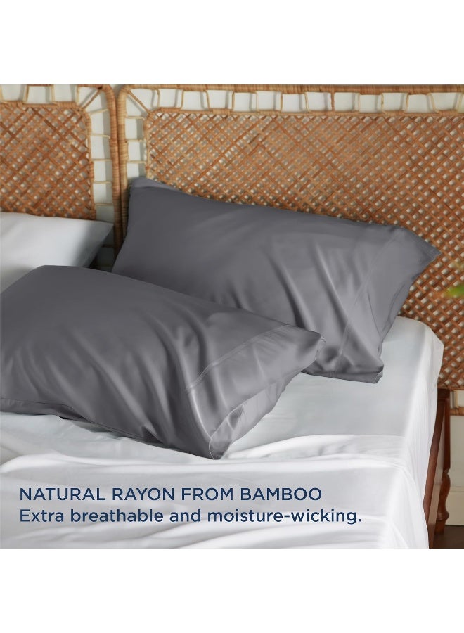 Cooling Bamboo Pillowcases Set of 2 100% Viscose from Bamboo Breathable Silky Ultra Soft Organic Natural Moisture Wicking (Grey, Queen Size 20x30) Bedding Gift