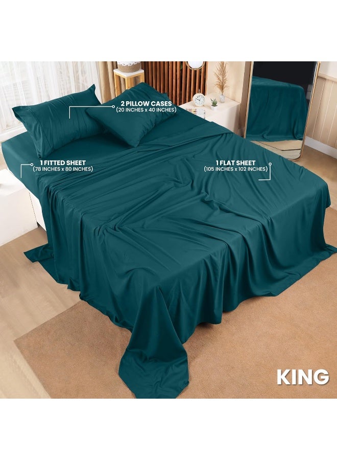 King Bed Sheets Set - 4 Piece Bedding - Brushed Microfiber - Shrinkage and Fade Resistant - Easy Care (King, Teal)