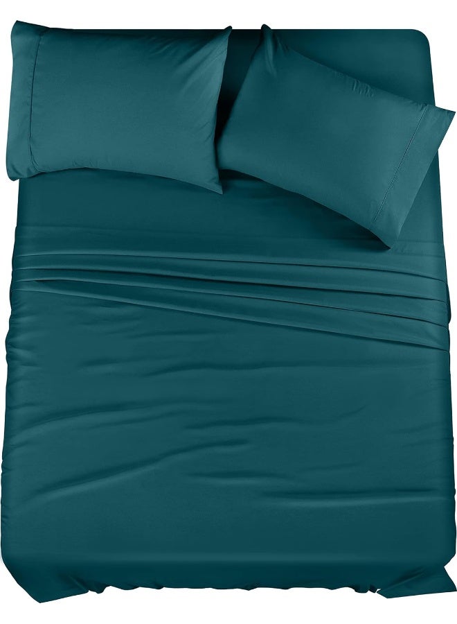 King Bed Sheets Set - 4 Piece Bedding - Brushed Microfiber - Shrinkage and Fade Resistant - Easy Care (King, Teal)