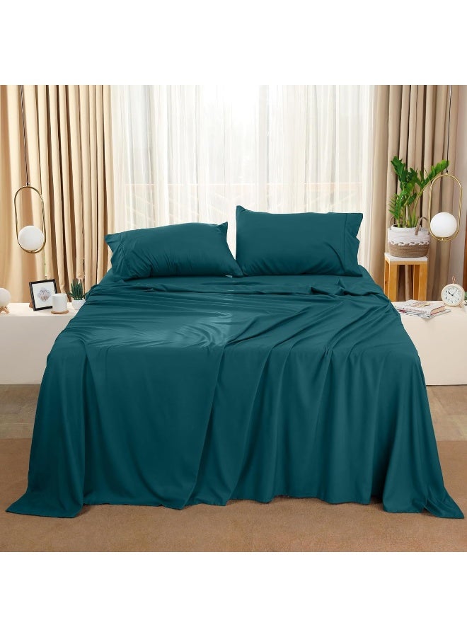 King Bed Sheets Set - 4 Piece Bedding - Brushed Microfiber - Shrinkage and Fade Resistant - Easy Care (King, Teal)