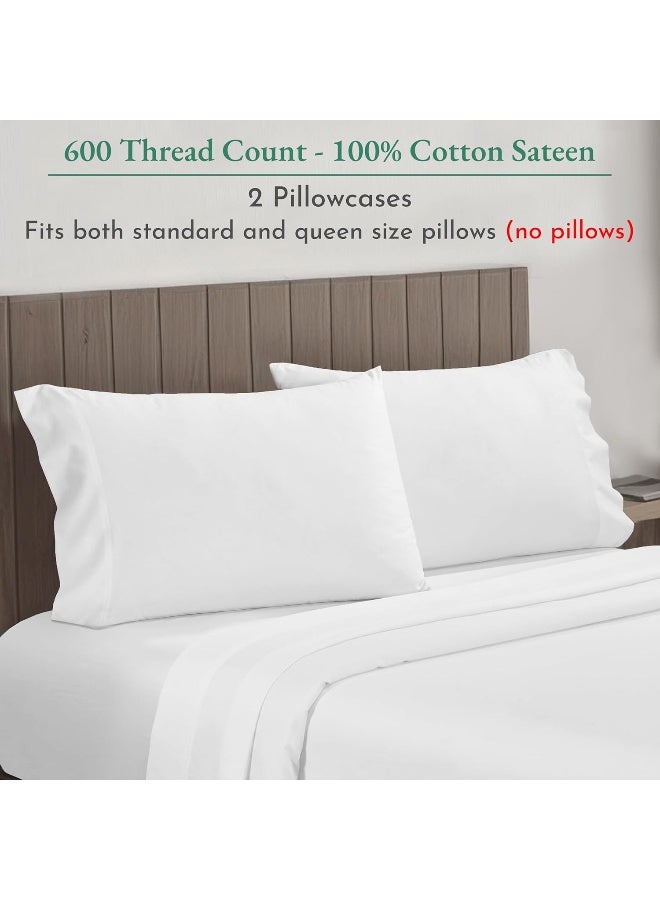 CALIFORNIA DESIGN DEN Luxuriously Soft Hotel Quality 600 Thread Count, 100% Cotton Set of 2 Cases, Crisp  Cool White Standard Pillow Cases Fits Standard  Queen Pillows (Bright White)