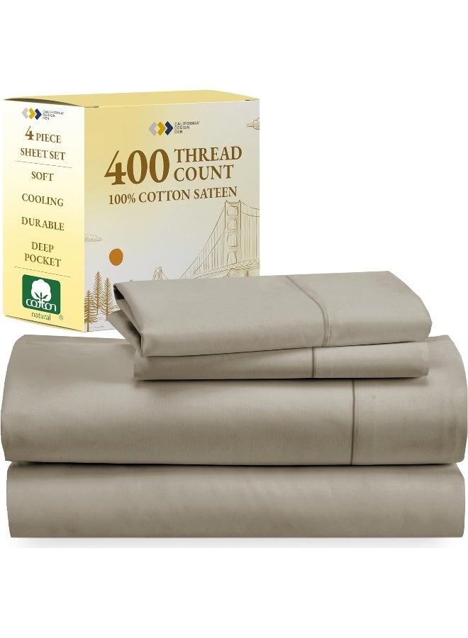 Premium Cotton Sheets - 4-Piece Taupe, Queen Size, 41cm