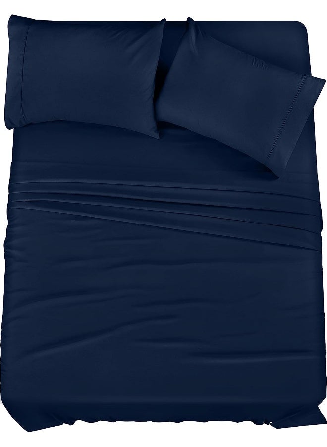 King Bed Sheets Set - 4 Piece Bedding - Brushed Microfiber - Shrinkage and Fade Resistant - Easy Care (King, Navy)