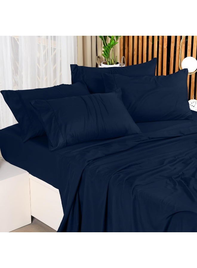 King Bed Sheets Set - 4 Piece Bedding - Brushed Microfiber - Shrinkage and Fade Resistant - Easy Care (King, Navy)