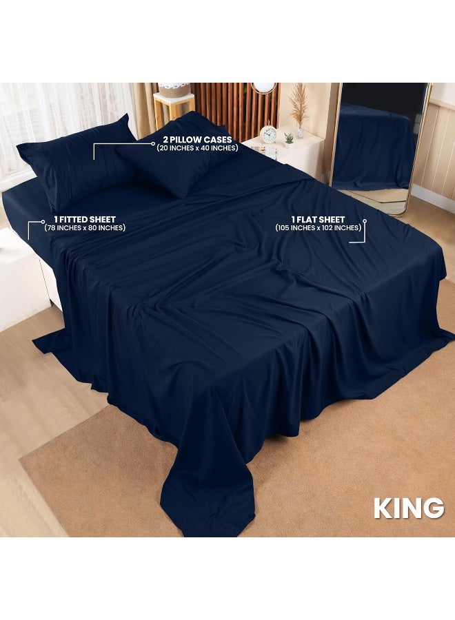 King Bed Sheets Set - 4 Piece Bedding - Brushed Microfiber - Shrinkage and Fade Resistant - Easy Care (King, Navy)