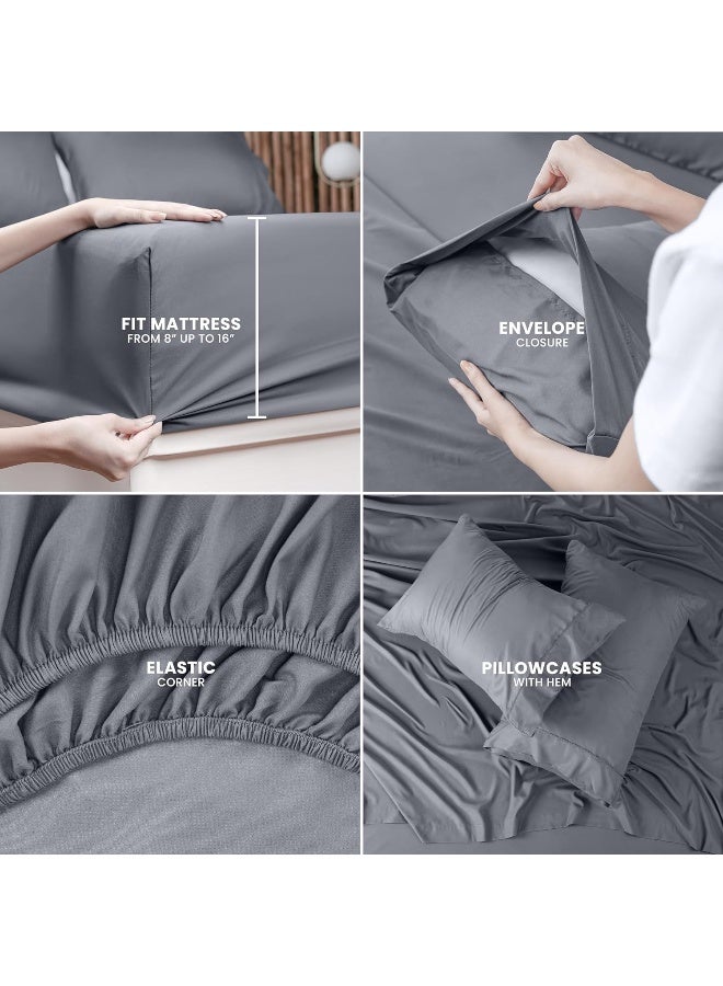 4-Piece Queen Bed Sheet Set (Grey)