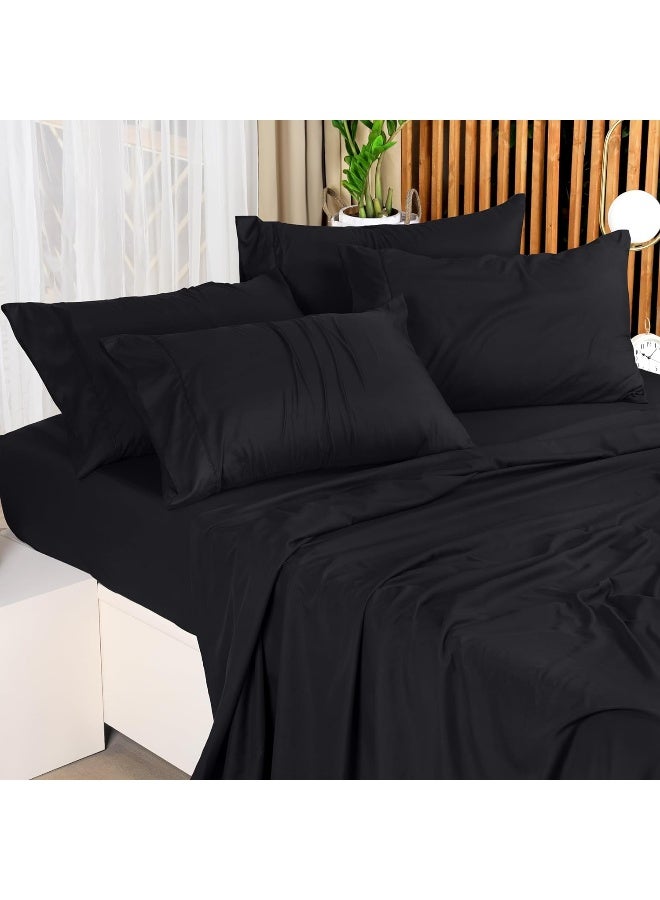 King Bed Sheets Set - 4 Piece Bedding - Brushed Microfiber - Shrinkage and Fade Resistant - Easy Care (King, Black)