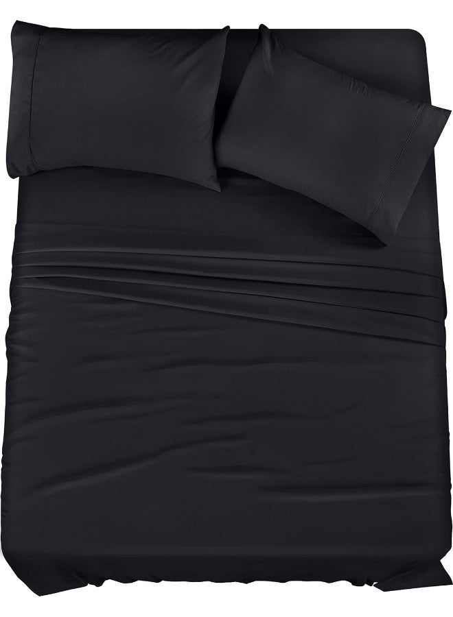 King Bed Sheets Set - 4 Piece Bedding - Brushed Microfiber - Shrinkage and Fade Resistant - Easy Care (King, Black)