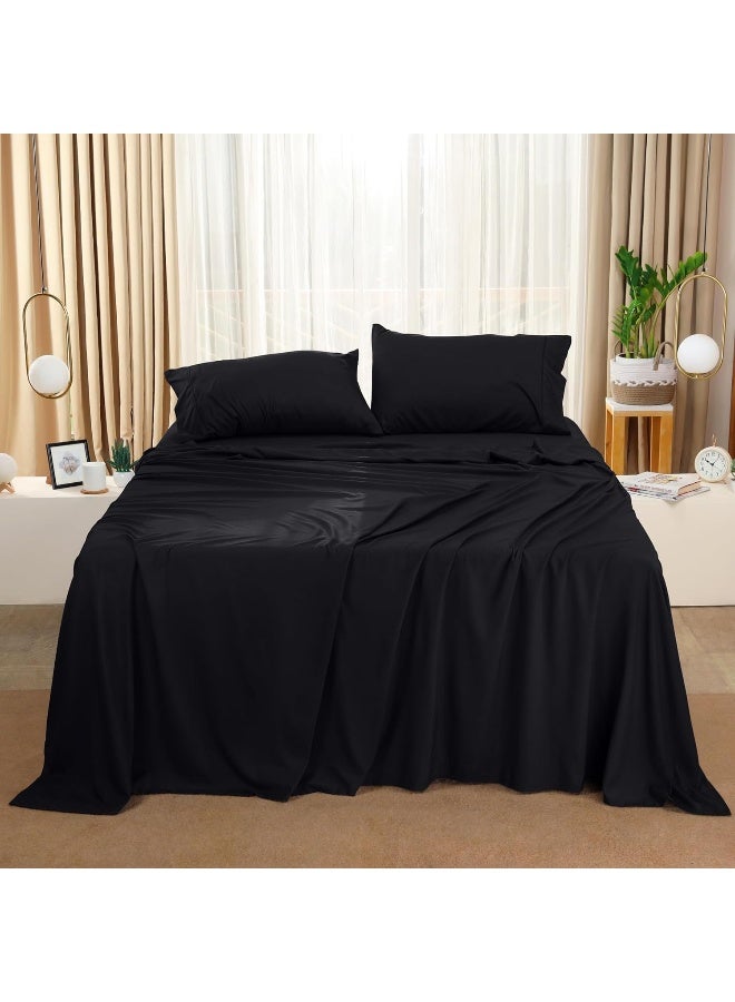 King Bed Sheets Set - 4 Piece Bedding - Brushed Microfiber - Shrinkage and Fade Resistant - Easy Care (King, Black)