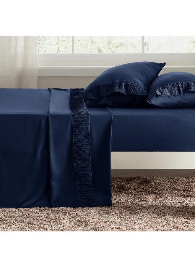 Queen Sheets Navy - Soft Sheets for Queen Size Bed, 4 Pieces Hotel Luxury Queen Sheet Set, Easy Care Polyester Microfiber Cooling Bed Sheet Set