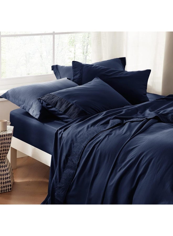 Queen Sheets Navy - Soft Sheets for Queen Size Bed, 4 Pieces Hotel Luxury Queen Sheet Set, Easy Care Polyester Microfiber Cooling Bed Sheet Set