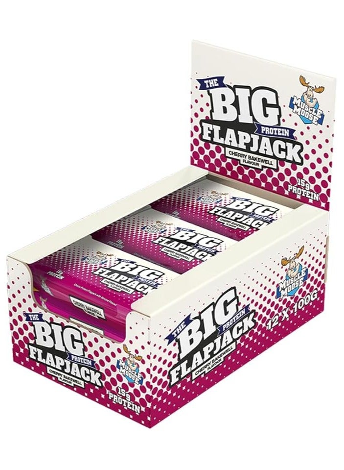 Muscle Moose Big Protein Flapjack 15g Protein (PACK OF 12, CHERRY BAKEWELL)