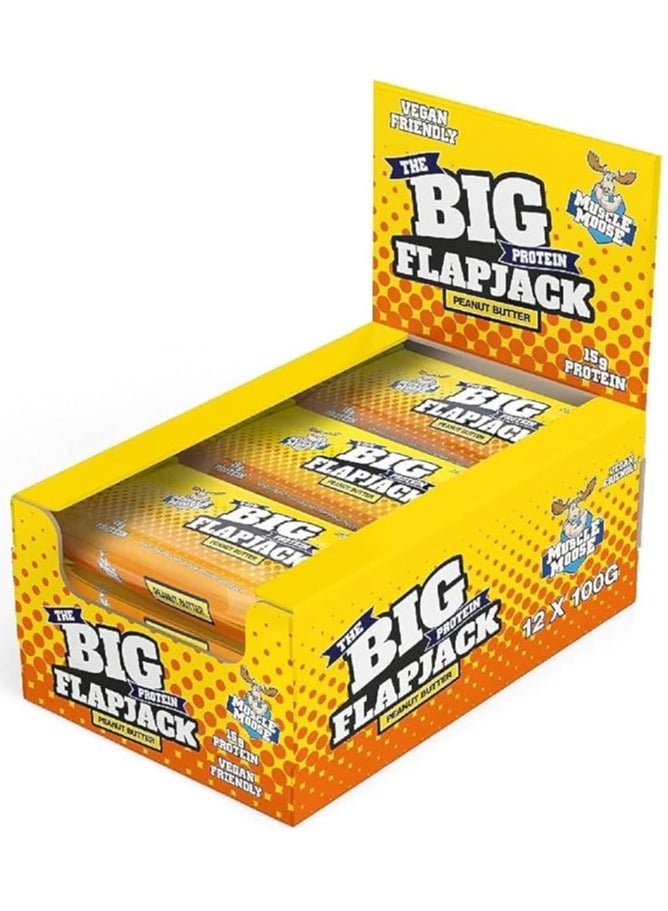 Muscle Moose Big Protein Flapjack 15g Protein (PACK OF 12, PEANUT BUTTER)