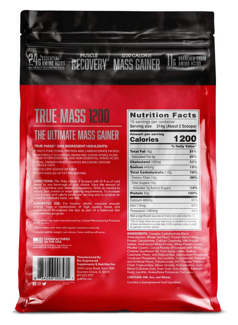 TRUE-MASS 1200 Weight Gainer, Muscle Mass Gainer Protein Powder, Chocolate Milkshake 10.38 LB