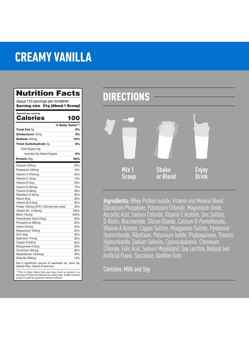 Isopure Zero Carb Protein Creamy Vanilla, 7.5 LB 25 Grams Protein Per Scoop