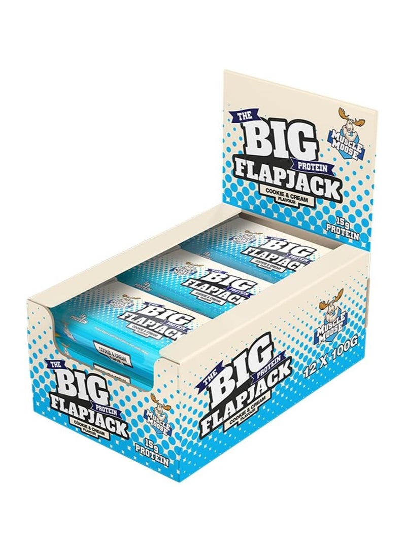 Muscle Moose Big Protein Flapjack 15g Protein (PACK OF 12, COOKIES AND CREAM)