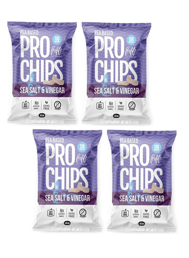 Prolife Pea-Based Pro Chips, GMO Free, Soy Free, 13g Protein 60g (PACK OF 4, SALT & VINEGAR)