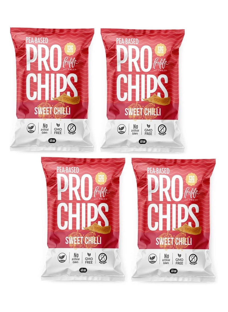 Prolife Pea-Based Pro Chips, GMO Free, Soy Free, 13g Protein 60g (PACK OF 4, SWEET CHILLI)