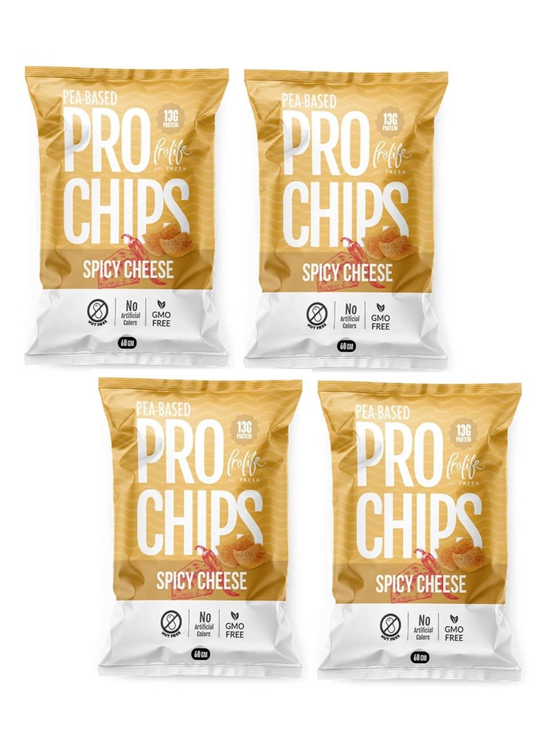 Prolife Pea-Based Pro Chips, GMO Free, Soy Free, 13g Protein 60g (PACK OF 4, SPICY CHEESE)