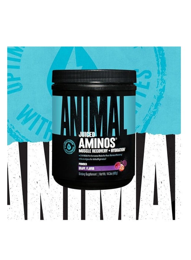 Animal Juiced Amino Acids - BCAA/EAA Matrix Plus Hydration with Electrolytes and Sea Salt Anytime Recovery and Improved Performance, Grape Flavor - 30 Servings