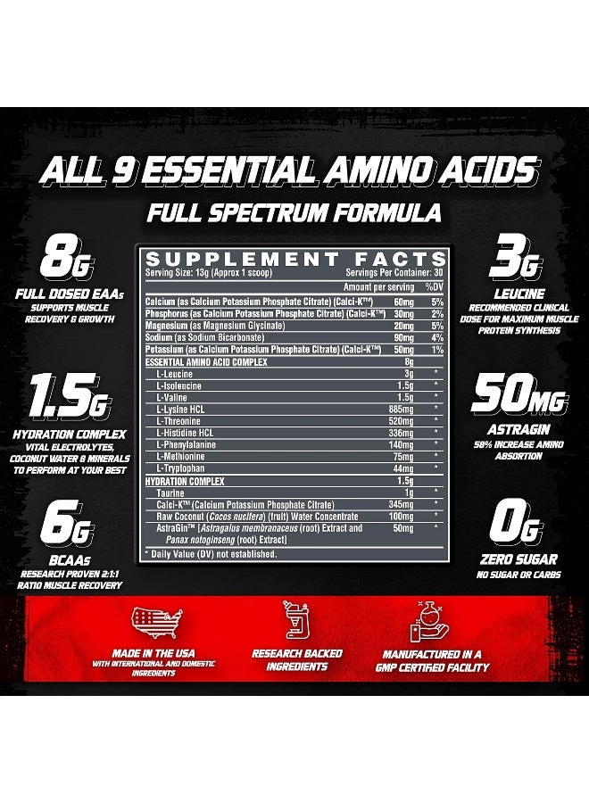 Eaa Hydration + Bcaa Powder Muscle Recovery Strength 8G Essential Amino Acids + Electrolytes 30 Servings Fruit Punch