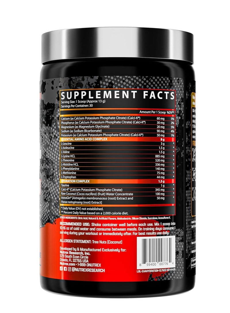 Nutrex Research - EAA+ Hydration Powder, Muscle Recovery & Endurance, 8G Essential Amino Acids + Electrolytes, Blood Orange Flavor, 30 Servings