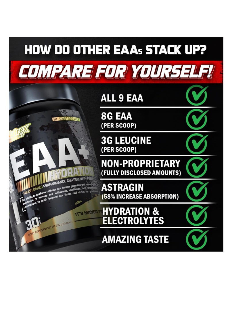 Nutrex Research - EAA+ Hydration Powder, Muscle Recovery & Endurance, 8G Essential Amino Acids + Electrolytes, Blood Orange Flavor, 30 Servings