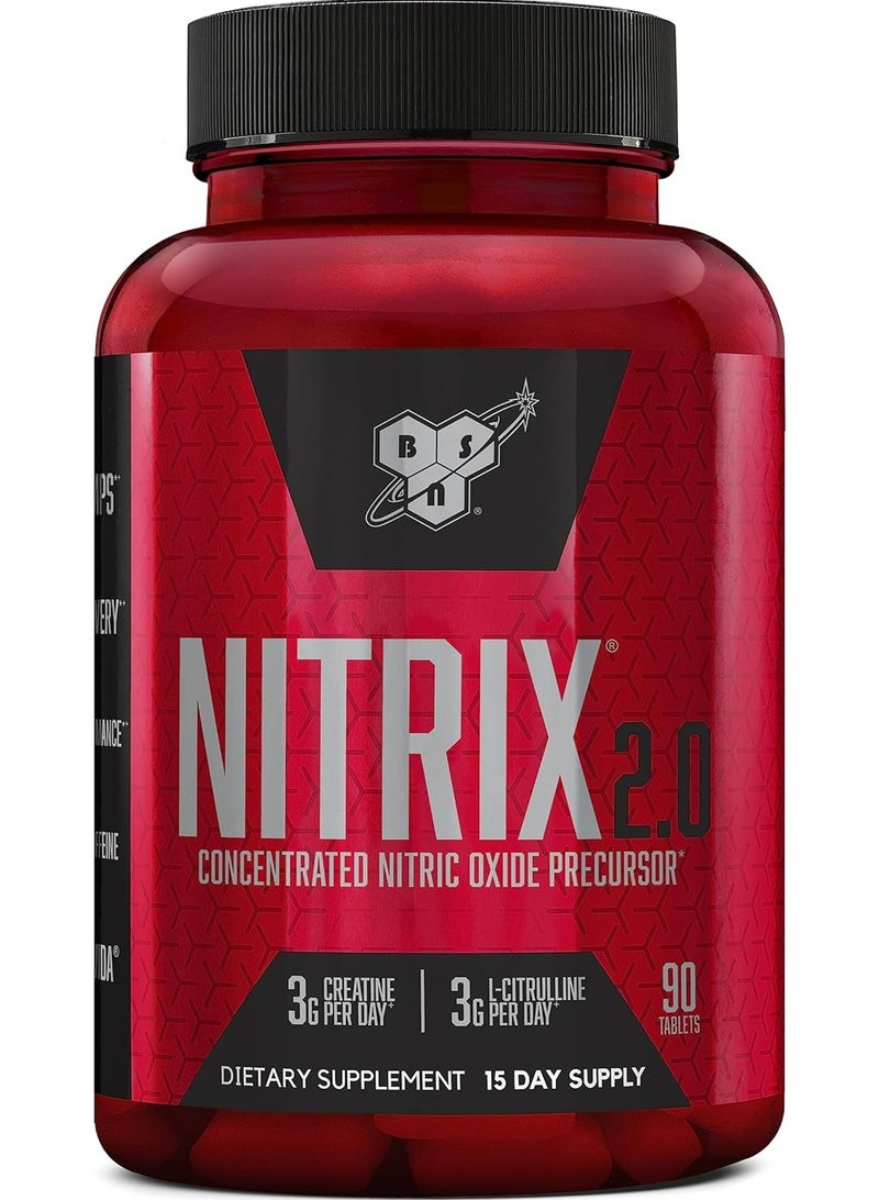 NITRIX 2.0 Nitric Oxide Precursors 3g Creatine 3g L Citrulline Supports Workout Performance Pumps Muscle Recovery and Endurance  90 Tablets