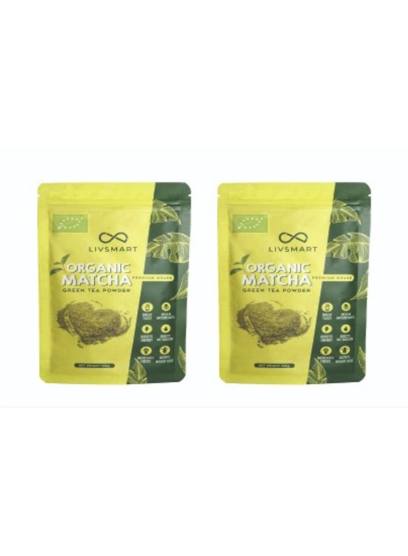 Livsmart Organic Matcha Tea Powder (100g, 50 servings) - Premium Grade PACK OF 2